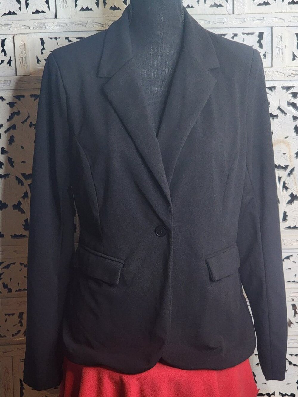 Fashion Nova Black Poly Span Fully Line Poly One Button Nessa Fitted Blazer Sz L